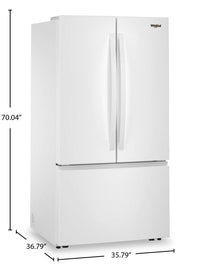 Whirlpool 36" 30.5 Cu. Ft. French-Door Refrigerator with Interior Water Dispenser - White - WRFF3336SW | Réfrigérateur Whirlpool de 36 po et de 30,5 pi³ à portes françaises avec distributeur d’eau interne - blanc - WRFF3336SW | WRFF333W