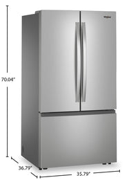 Whirlpool 36" 30.5 Cu. Ft. French-Door Refrigerator with Interior Water Dispenser - Stainless Steel - WRFF3336SZ | Réfrigérateur Whirlpool de 36 po et de 30,5 pi³ à portes françaises avec distributeur d’eau - acier inoxydable - WRFF3336SZ | WRFF333Z