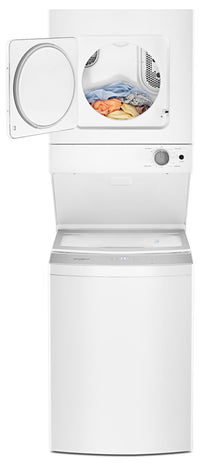 Whirlpool 1.8 Cu.Ft Electric Stacked Laundry with Impeller and Soft-Close Glass Lid Centre Controls- YWET4024HW|Laveuse/sécheuse électriques superposées Whirlpool de 1,8 pi3 - YWET4024HW|YWET424H